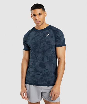 T Shirts Męskie Gymshark Geo Seamless Granatowe Niebieskie | PL 3882XYU